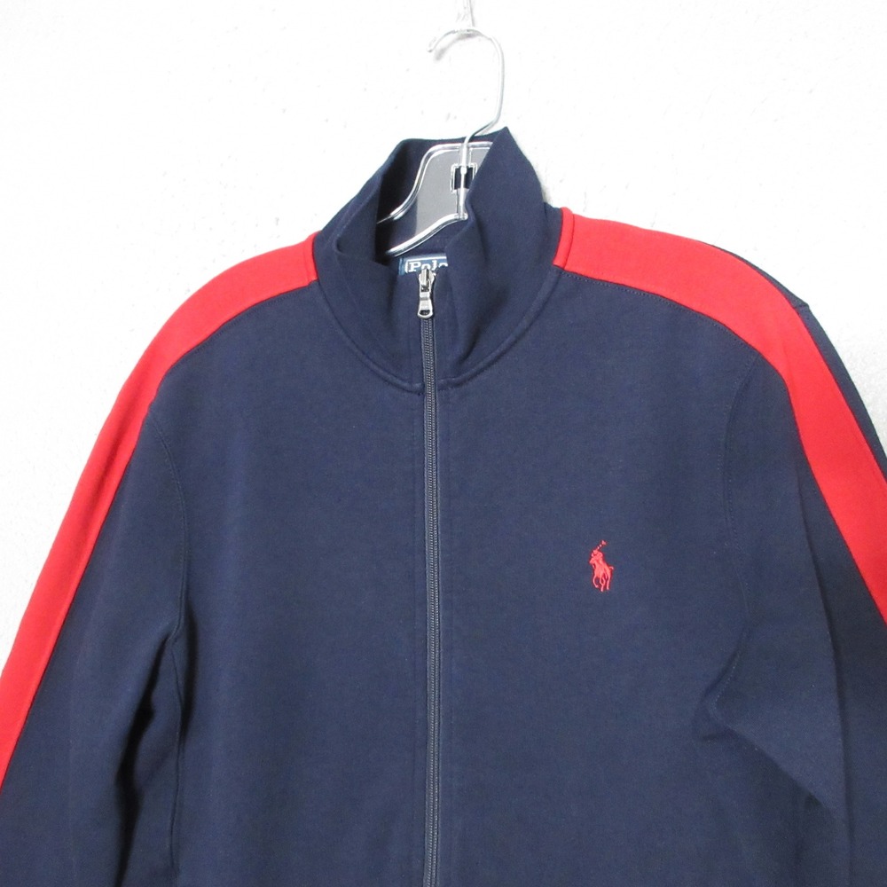 Vintage Polo Ralph Lauren Track Jacket Men Medium Navy Blue Red Stripe Y2K 90s